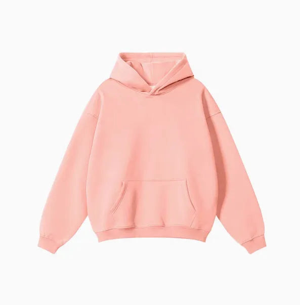 Men's grey cotton terry hooded sweater with loose fit and drop-shoulder sleeves