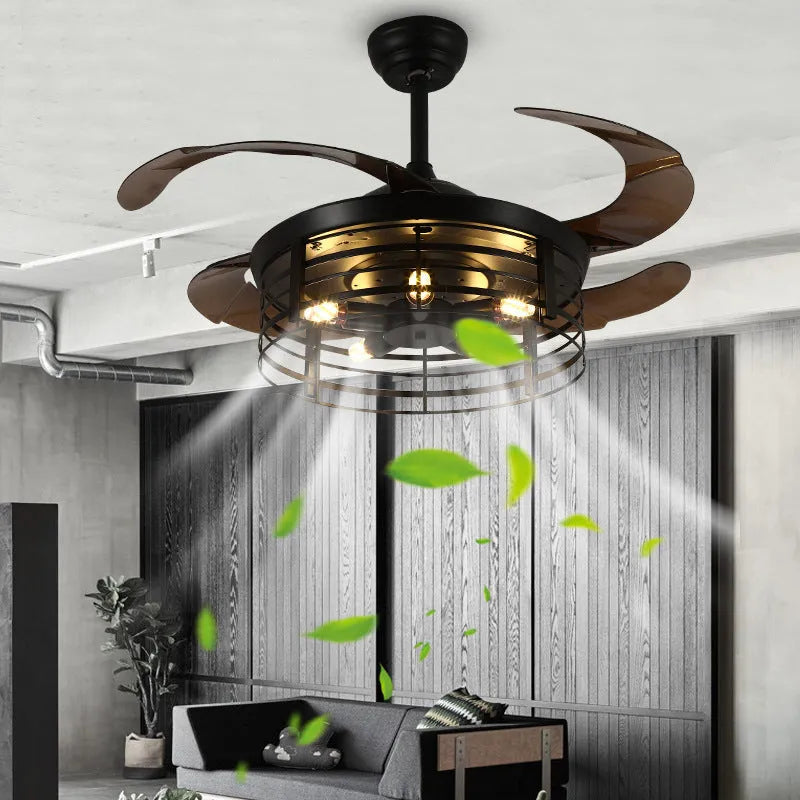 42-inch industrial American retro ceiling fan lamp with invisible blades and remote control