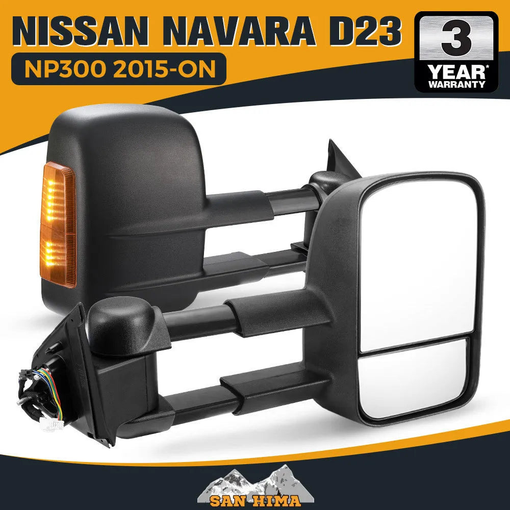 Black exterior rear vision mirror with integrated indicator light for Nissan NP300 D23 2015-onwards