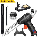 Black soldering gun kit with LED light, five-piece set with alloy construction.