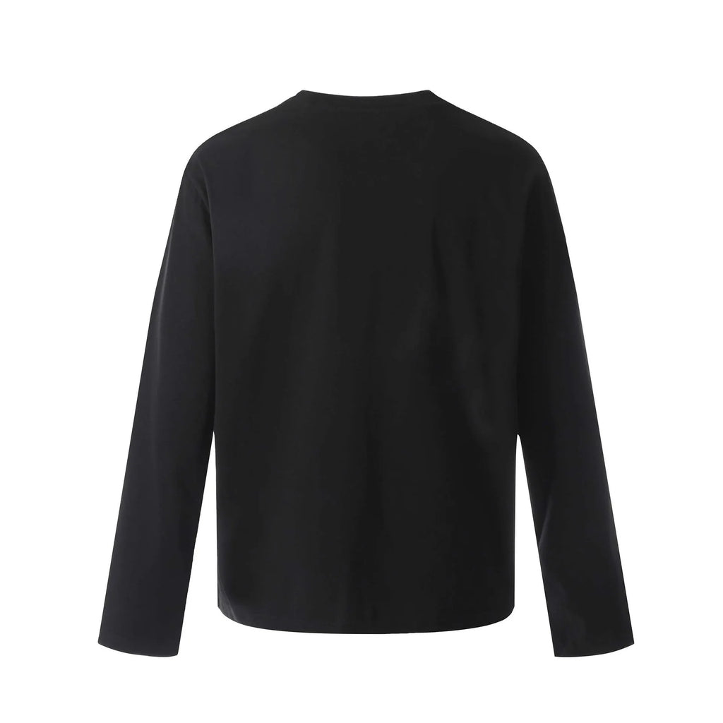 Men's black long sleeve cotton pullover with loose fit retro design