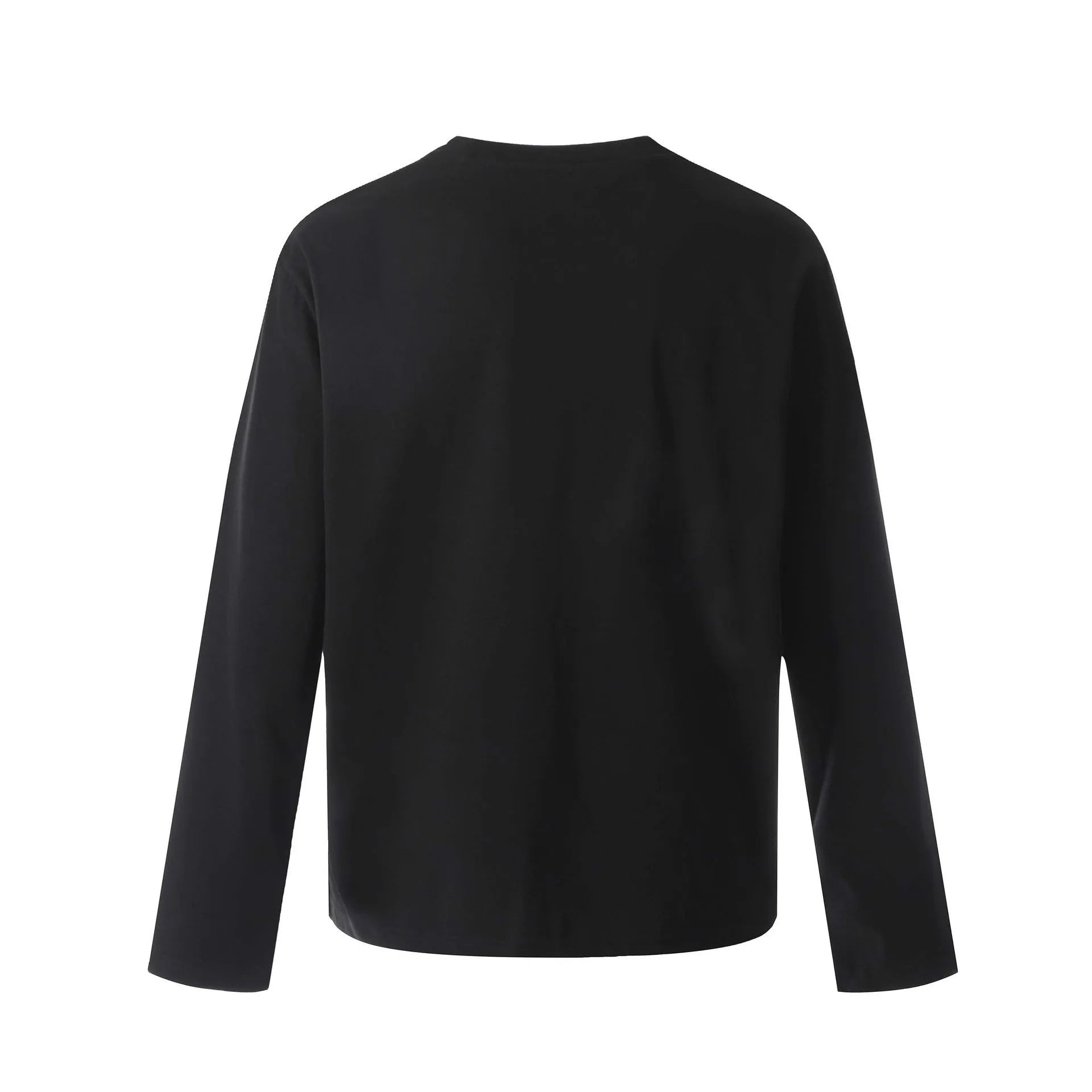 Men's black long sleeve cotton pullover with loose fit retro design