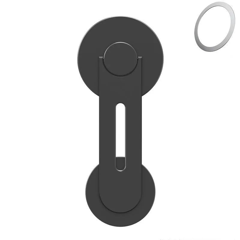 Silver aluminium alloy magnetic suction car phone holder on a grey background, showing its slim profile.