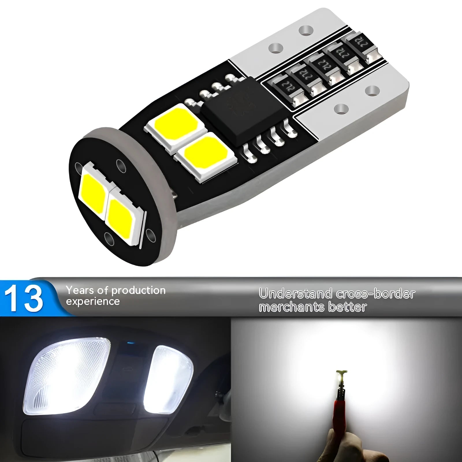 Small 10mm white LED car licence plate reading light with 2.1W power and 6000K colour temperature