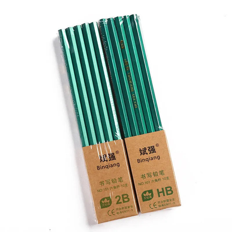 Green Rod six-angle wooden pencils in a box, includes 2B and HB graphite grades