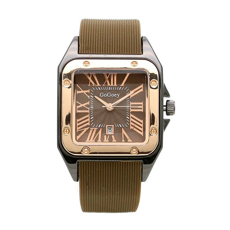 Square men's tape watch with Roman scale, white dial, black strap, 11mm thickness