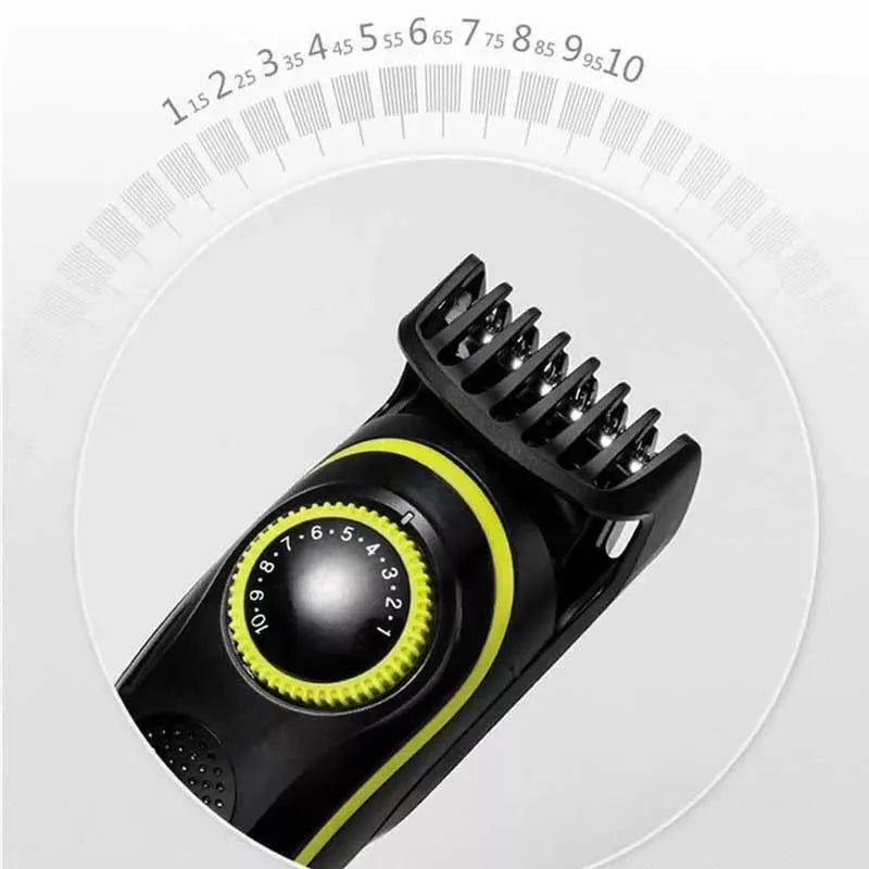 Black rechargeable electric hair clipper set with USB charging cable and cleaning brush