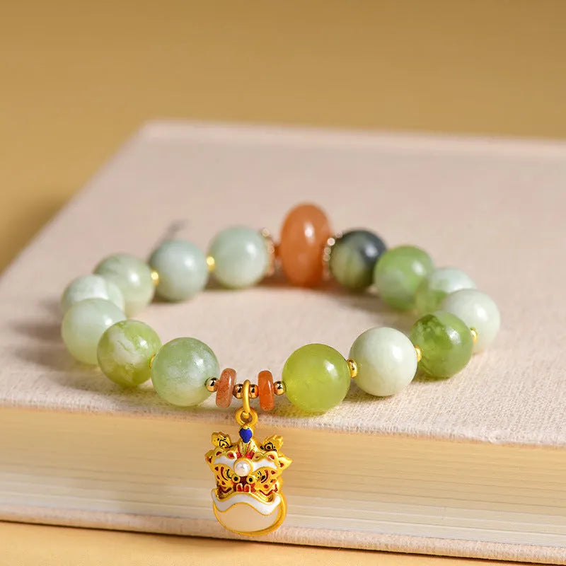 Green milk-in-water Xingshi jade pendant bracelet with geometric shape on 10mm women's retro bracelet