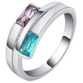Copper electroplated ring with zircon stone in silver colour, European and American unisex design