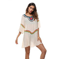 Crocheted ethnic style sun protection clothing beach cover-up in apricot colour