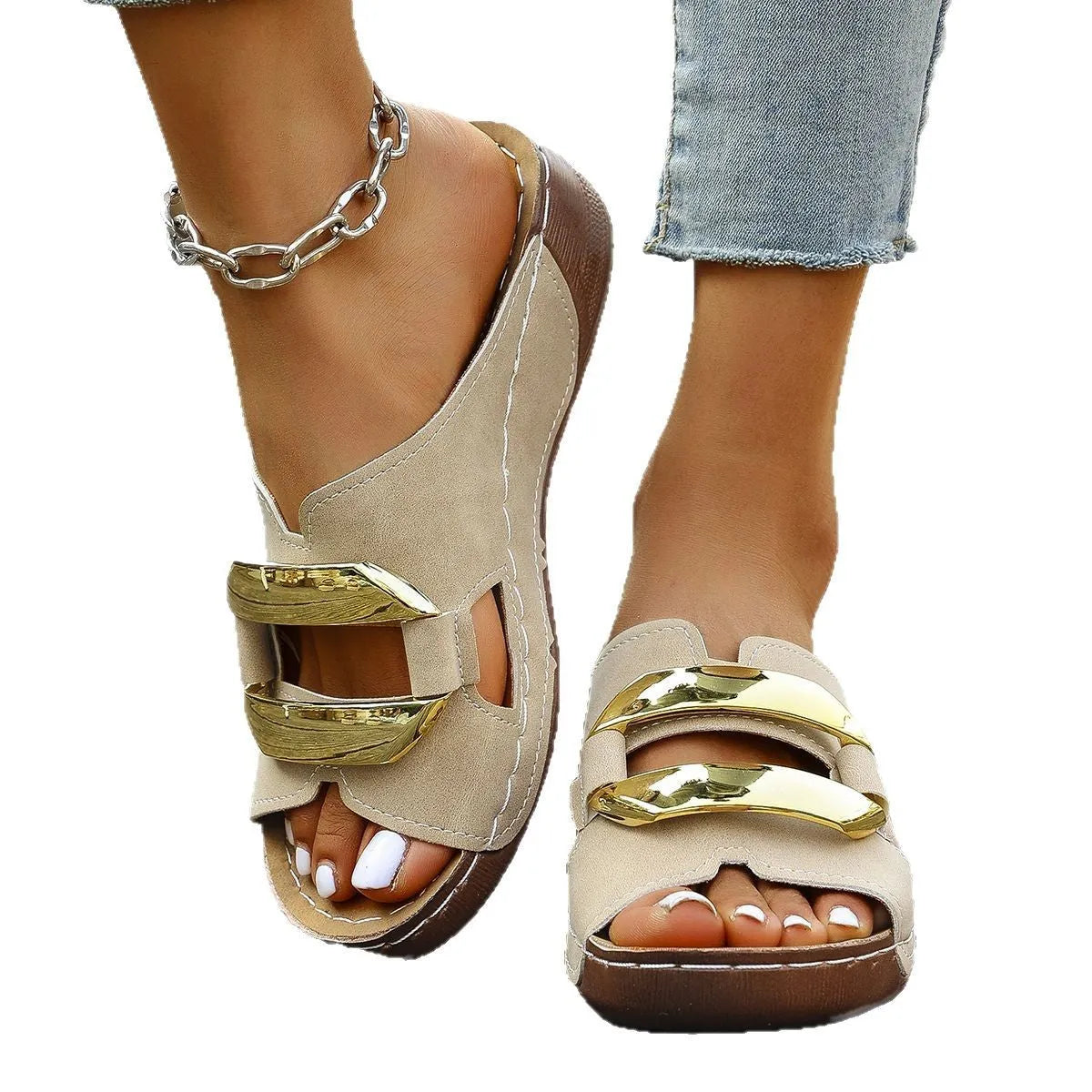 Roman style platform sandals in four colours with artificial PU upper and rubber sole