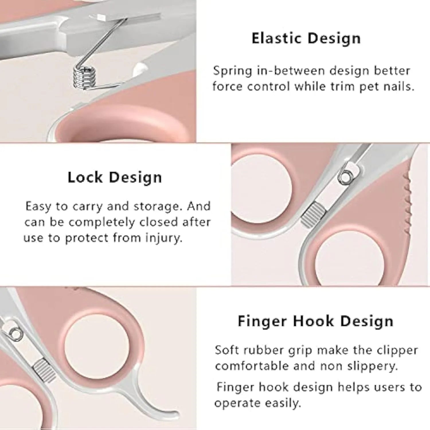Grey and pink angled cat nail clippers with safety lock and rubber-coated handle