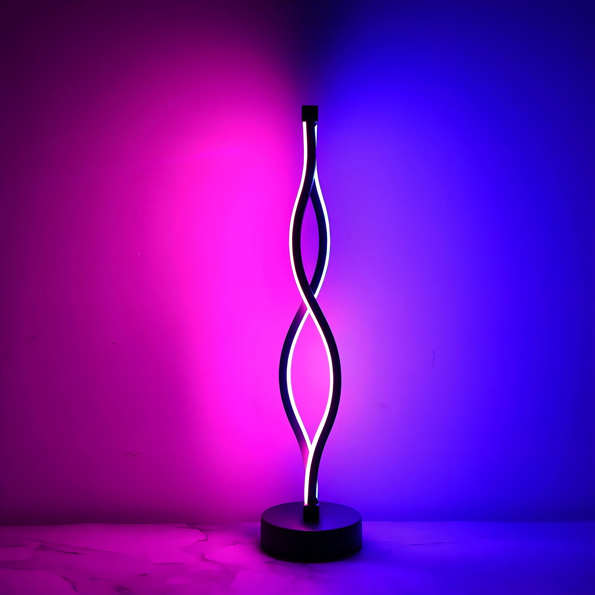 Black aluminium desk lamp with button and touch controls for three-colour dimming