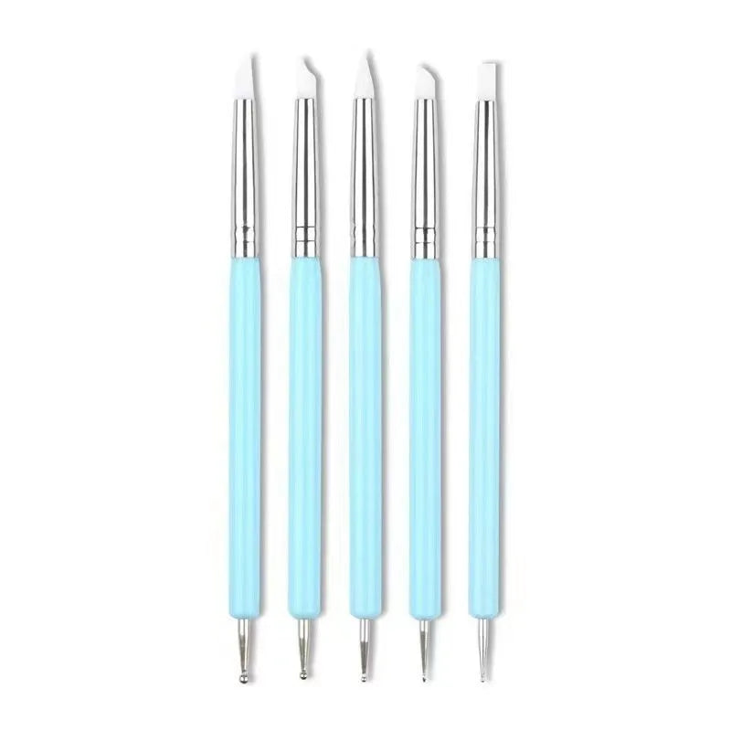 Blue silicone double point drill pen manicure set for nail art painting