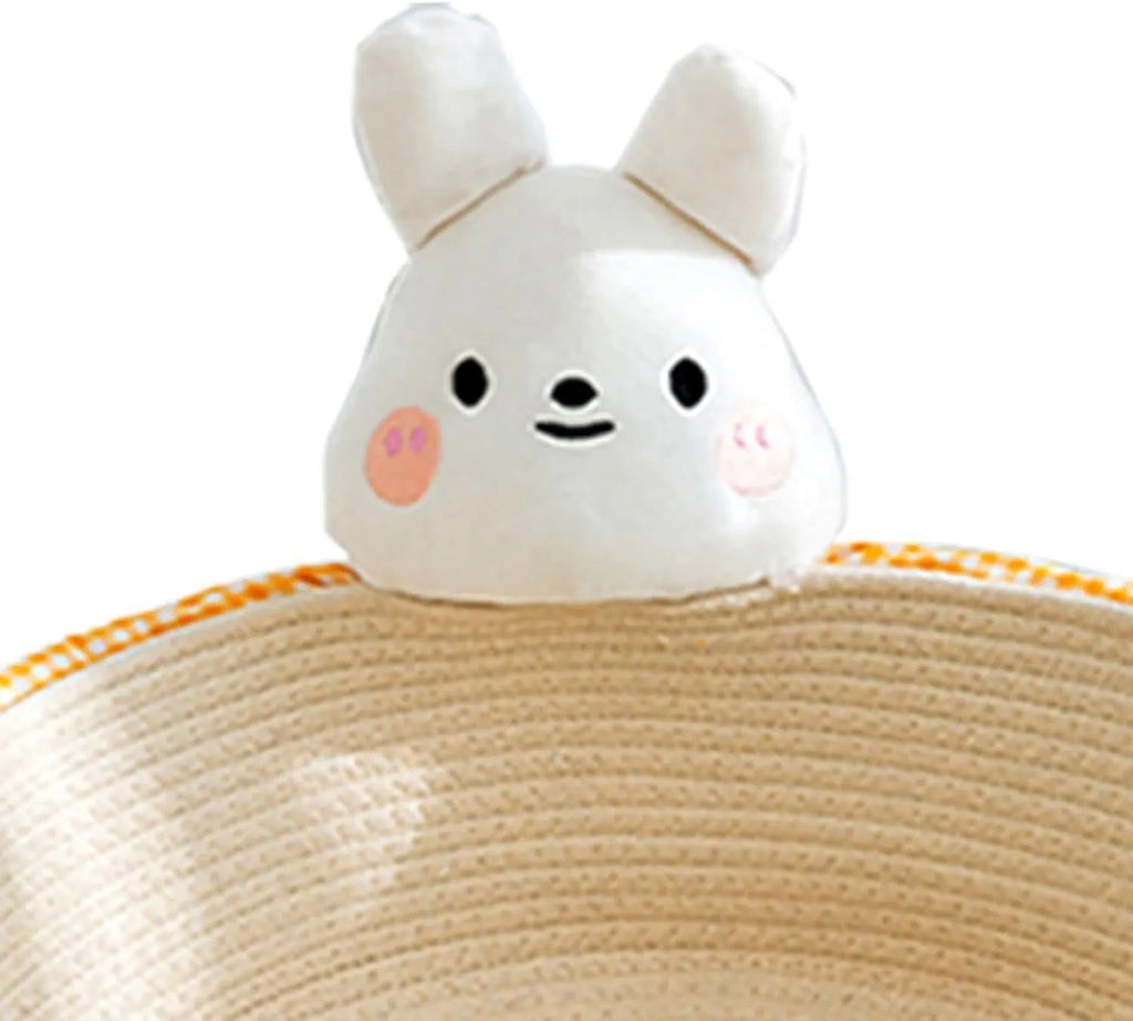 Woven cotton rope cat bed basket with integrated scratching pad in three size options