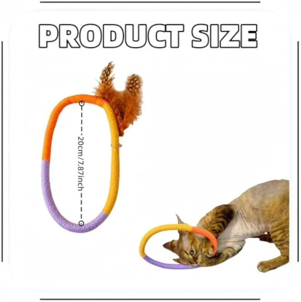 Circular green cotton rope cat toy with feathers and catnip for indoor cats