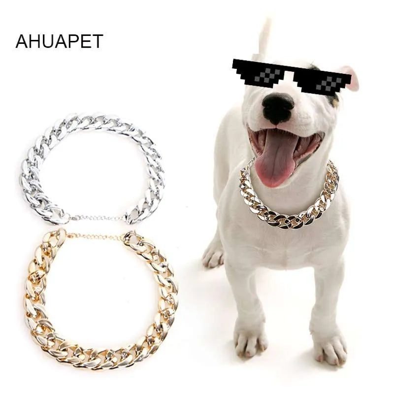 Gold chain buckle dog collar for small to medium pets with adjustable 21-50cm circumference