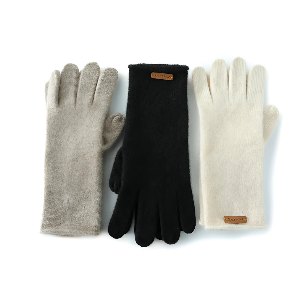 Cashmere winter unisex gloves with jacquard pattern, touch screen function, in black colour option