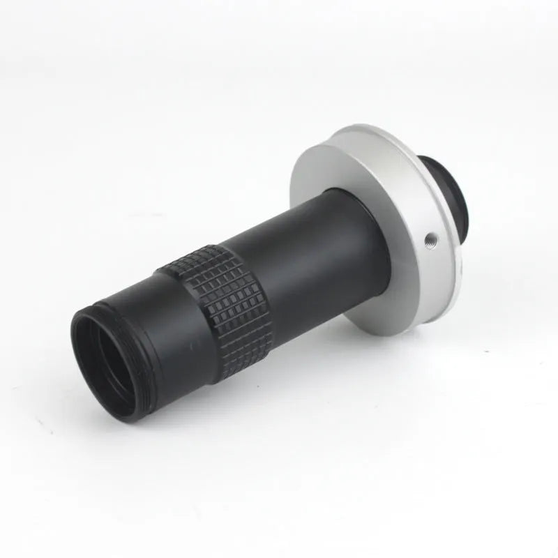 Black industrial monocular camera lens with 130x magnification and 30mm diameter