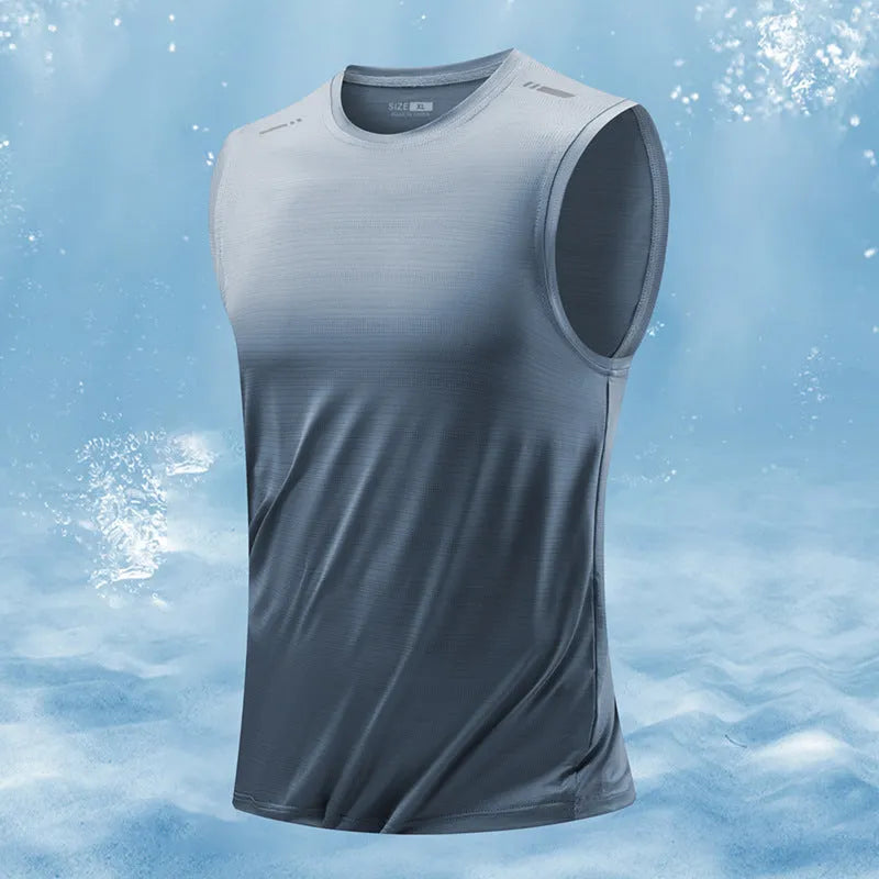 A man's loose-fit sleeveless waistcoat in a solid colour, made from bamboo fibre blend fabric.