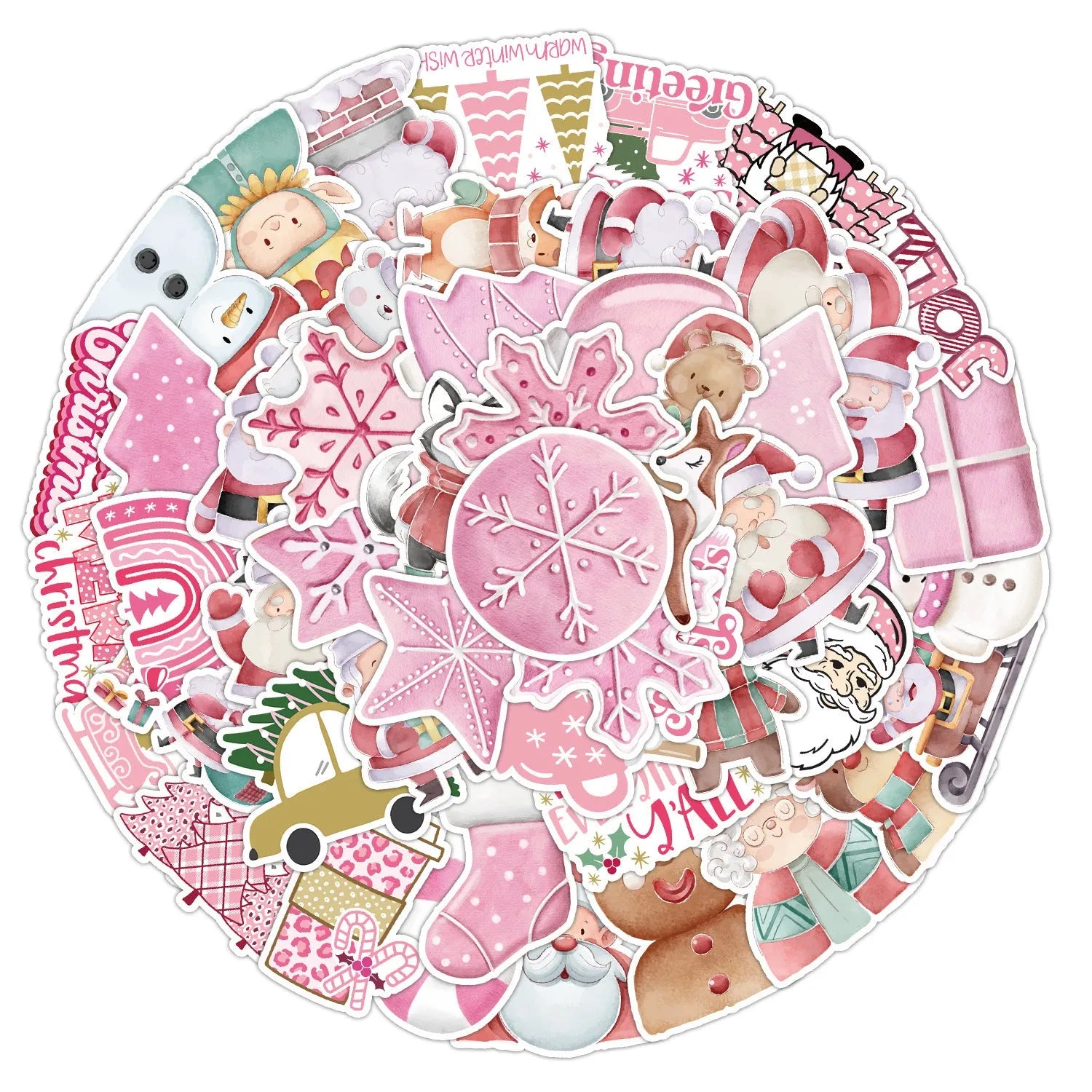 50 waterproof Christmas stickers with cute designs ranging 4-8cm for car phone decoration