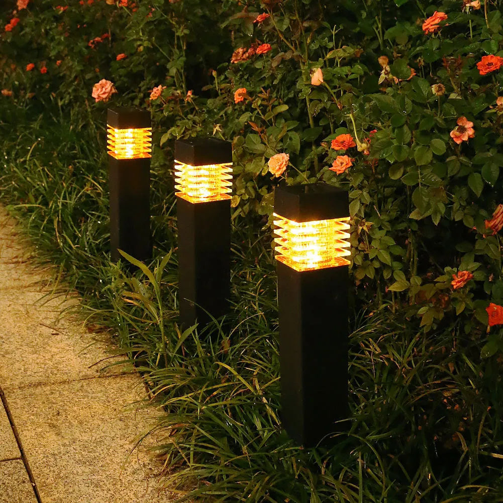 Solar lawn ground lamp with cuboid design for garden pathway lighting