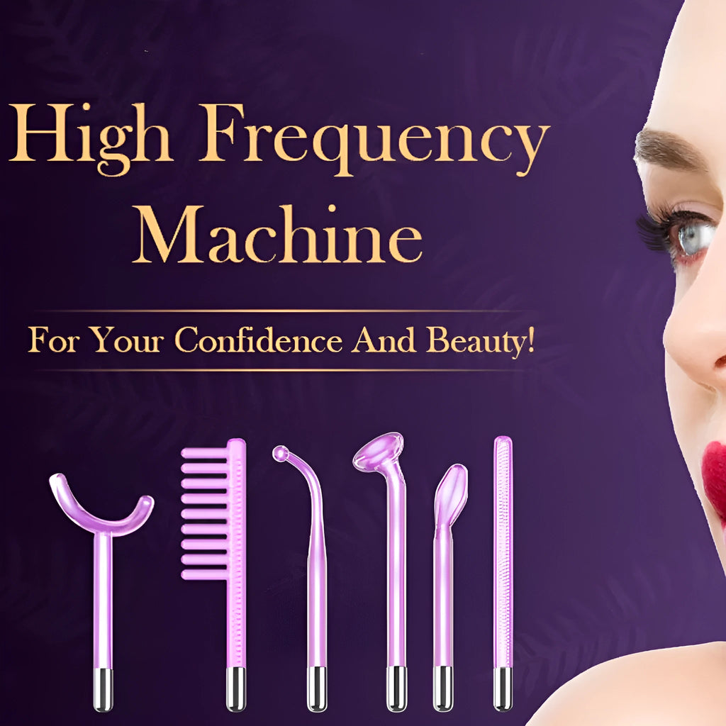 Purple six-piece high-frequency electrotherapy rod set for commercial skin rejuvenation with multiple accessory heads