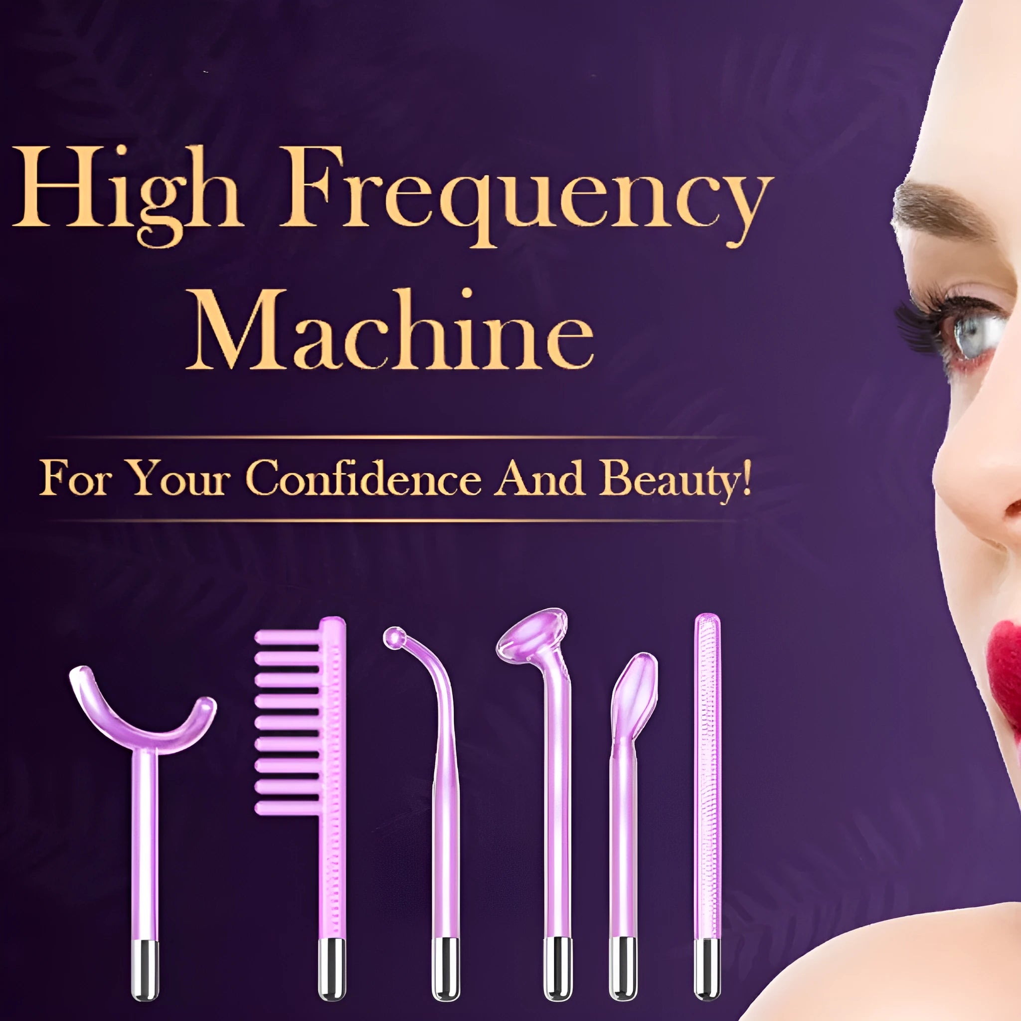 Purple six-piece high-frequency electrotherapy rod set for commercial skin rejuvenation with multiple accessory heads