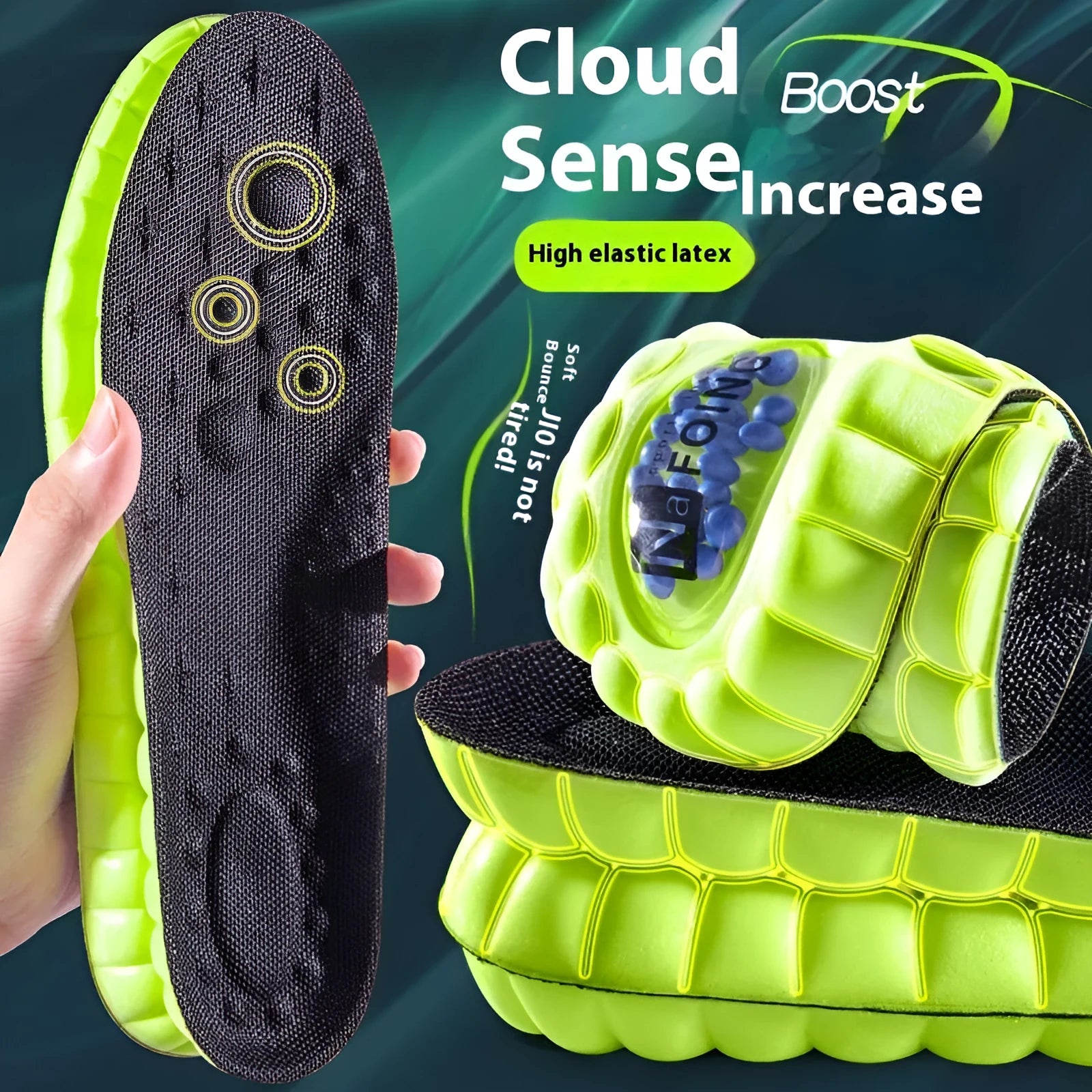 Green Pu air cushion sports insoles with argy wormwood for shock absorption and sweat control
