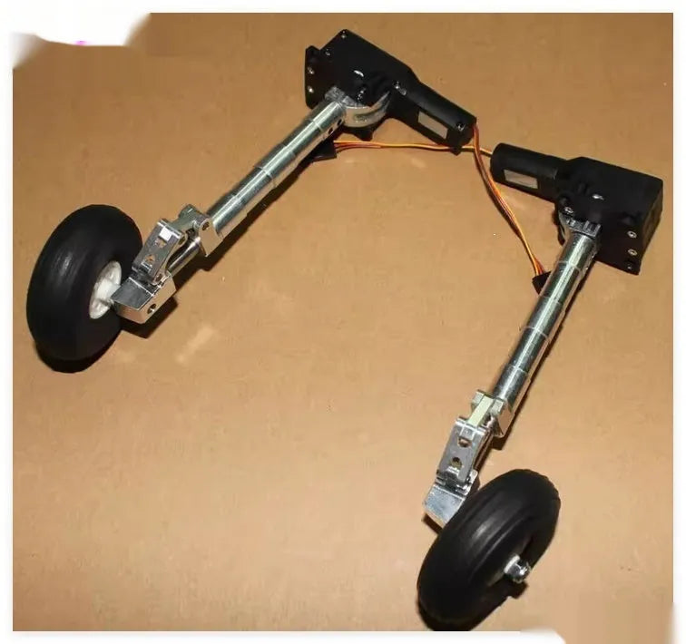 Alloy retractable shock-absorbing landing gear for remote control electric aircraft with wheel options