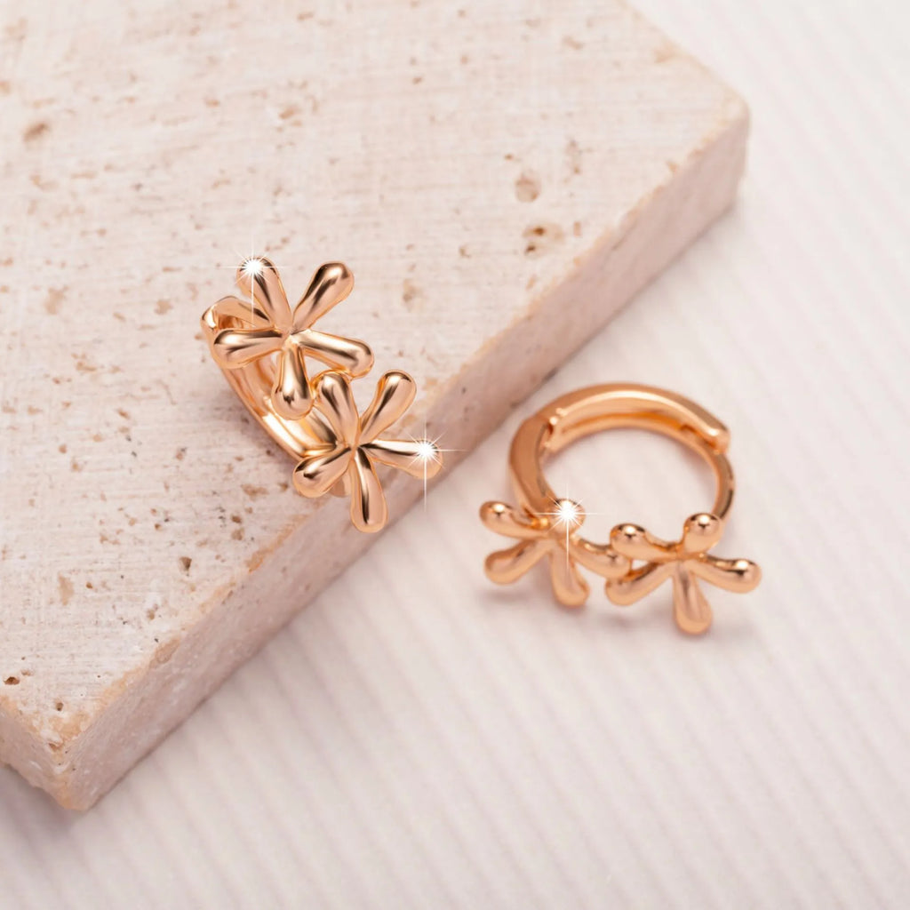 Rose gold circular waterdrop flower earrings with electroplated finish