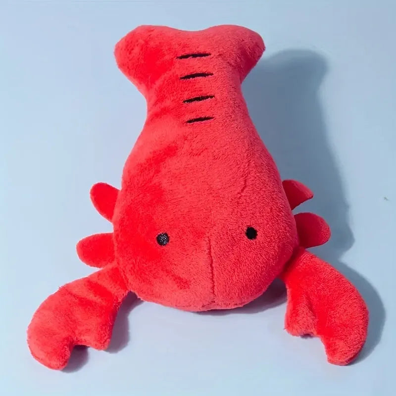 Red lobster crab shaped plush dog toy with squeaker for small medium breeds