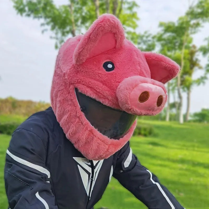 Pink cartoon pig plush helmet protective hood cover for motorcycle helmets