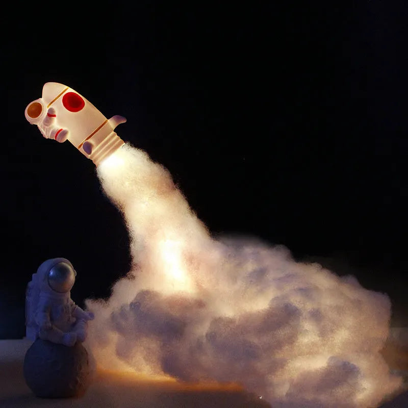 DIY astronaut rocket night light kit components with LED string lights and 19cm circular base