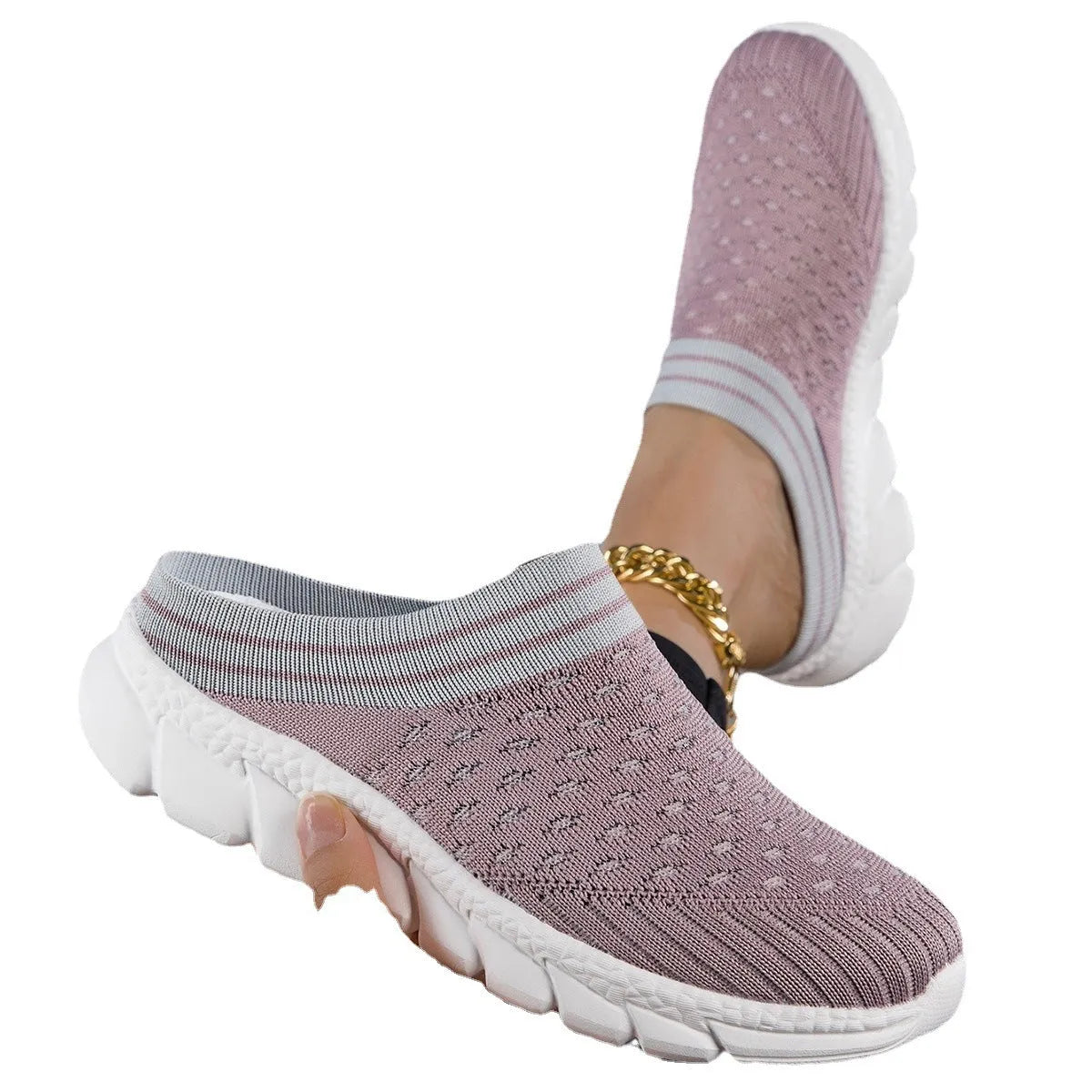 Women's black Flyknit slipper shoes with hollowed-out pattern and lightweight sole