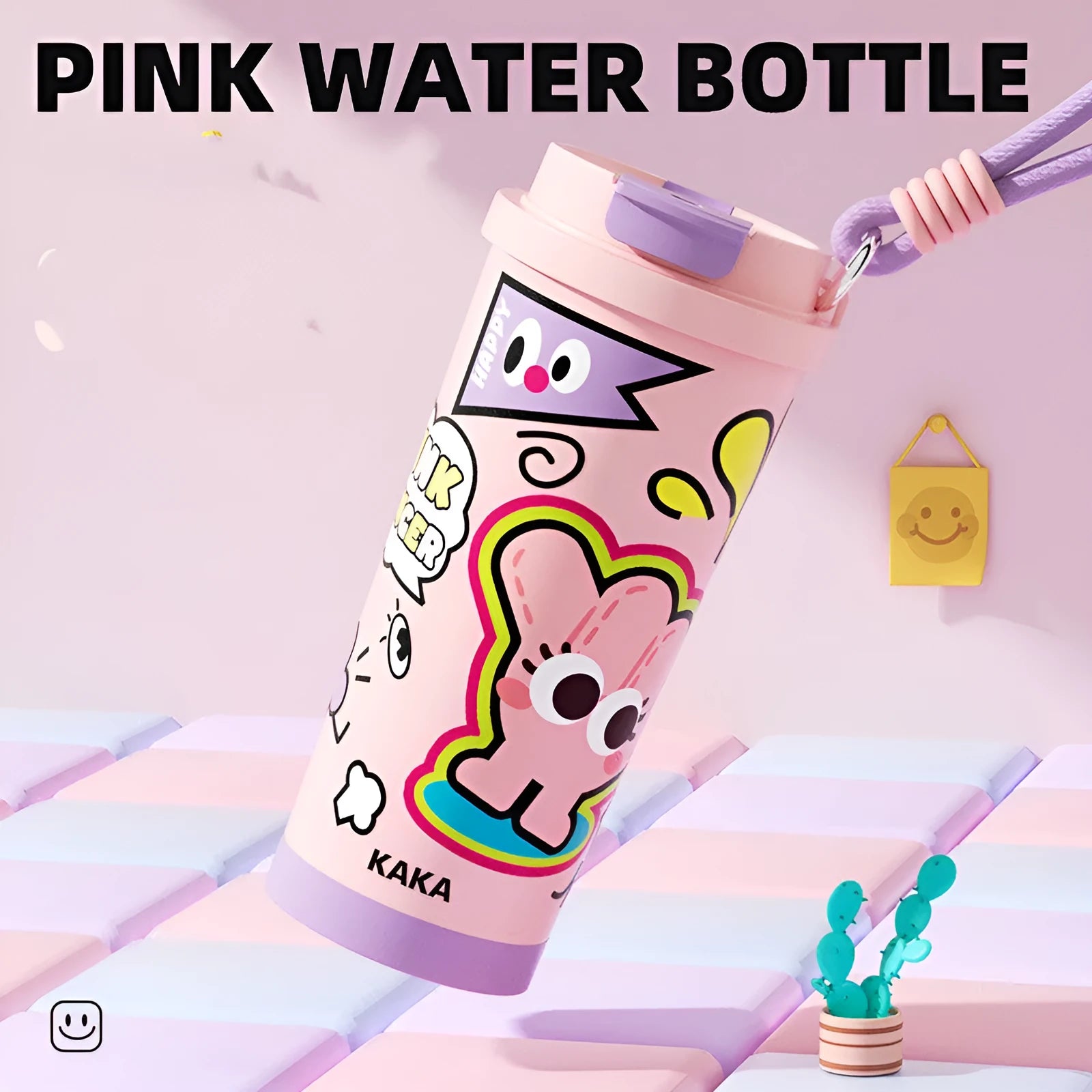 Small vacuum insulated cup with creative design showing colour options and 500ml capacity