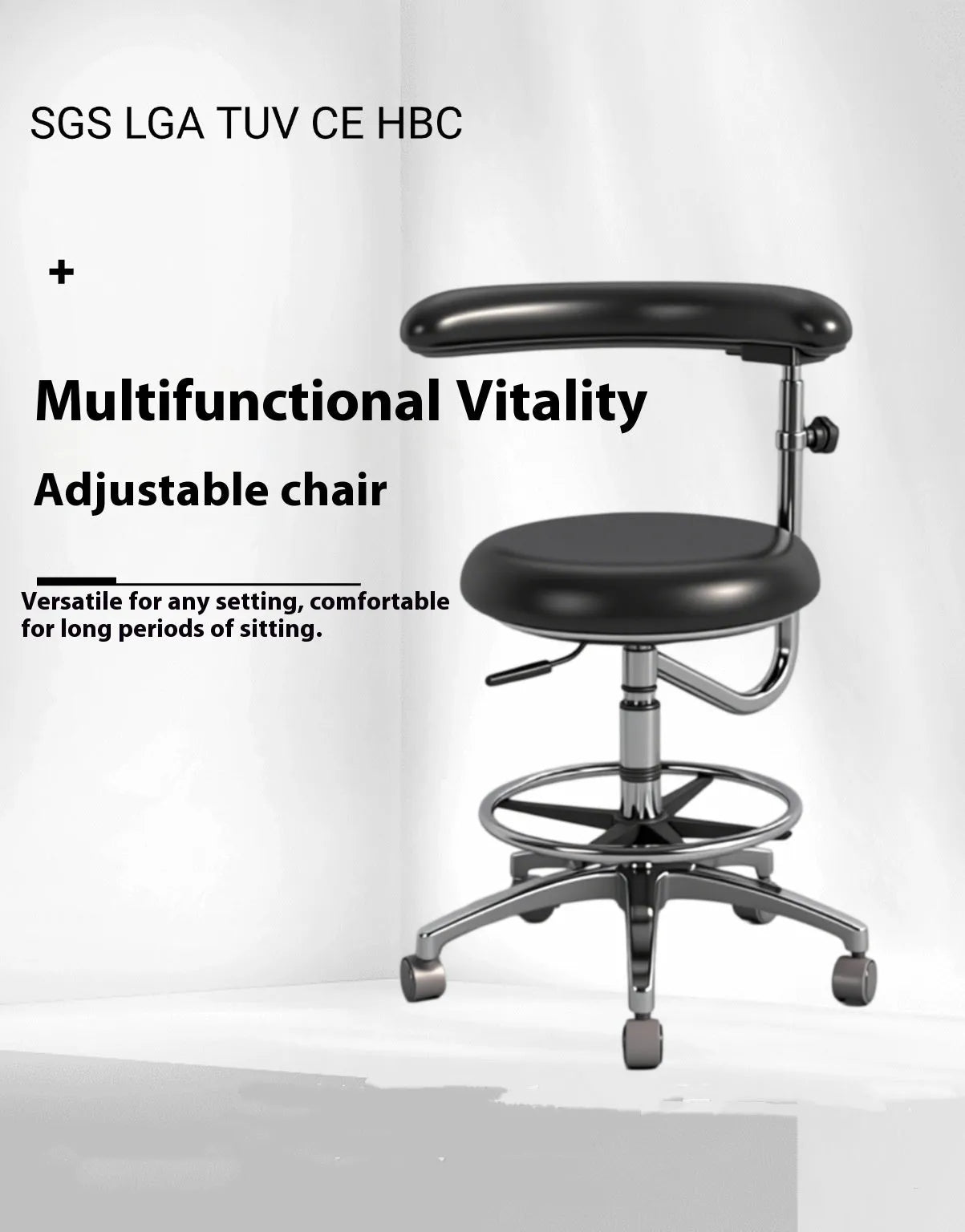 Black leather dental hospital chair lift for dentist and nurse clinical seating