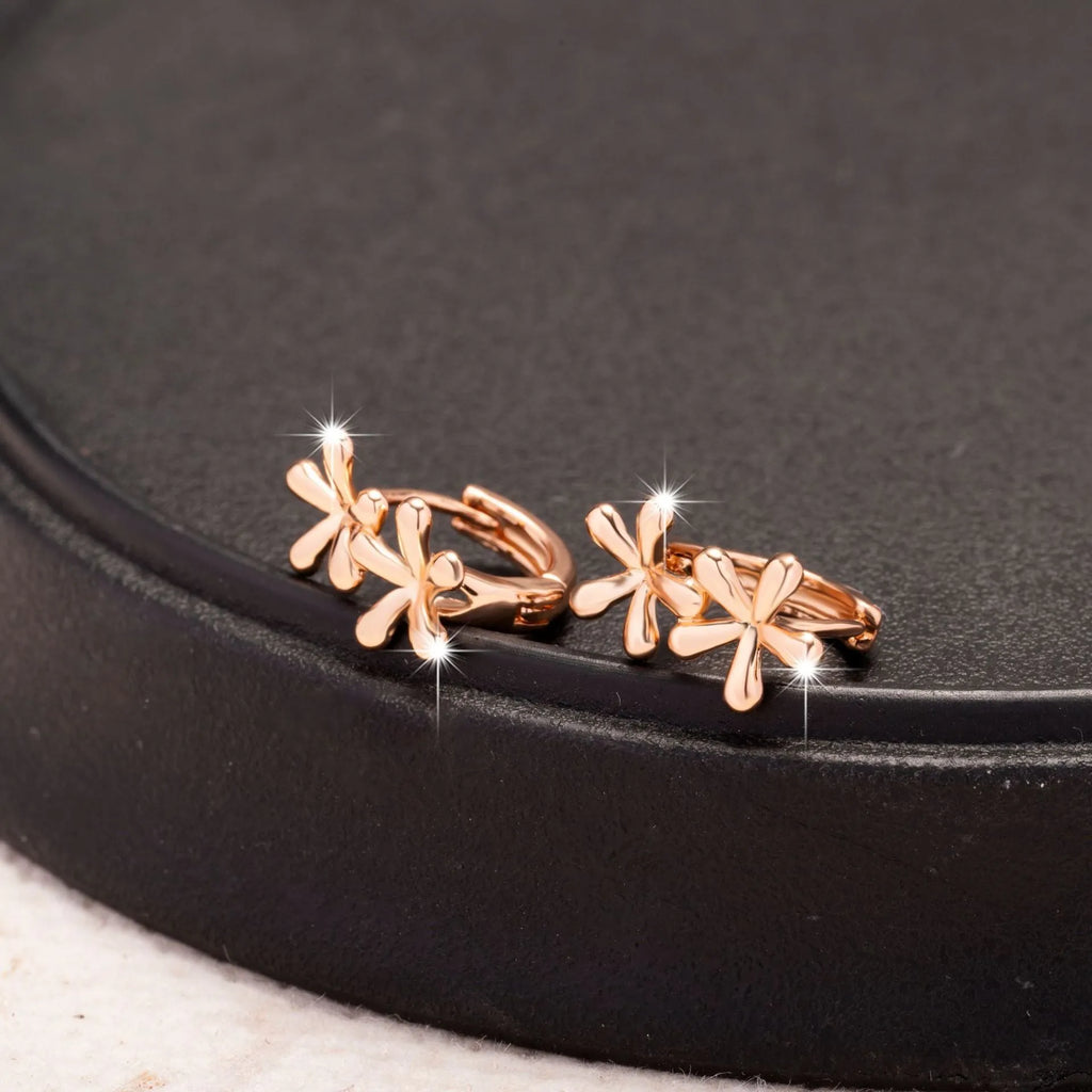 Rose gold circular waterdrop flower earrings with electroplated finish