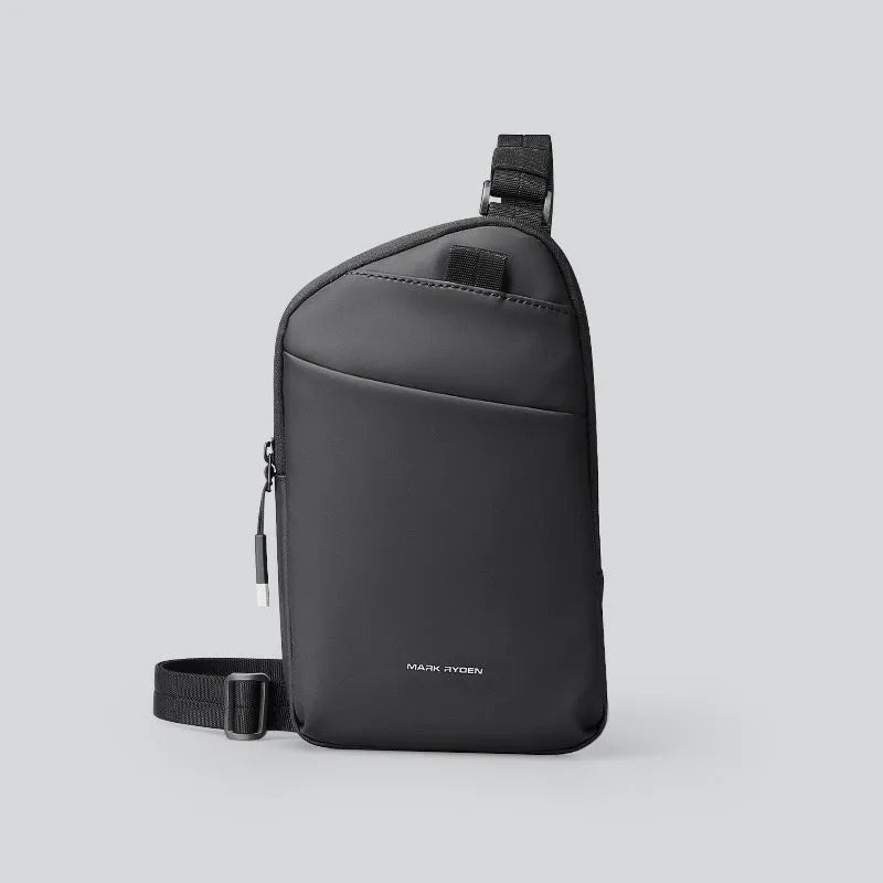 Men's elegant black Oxford cloth crossbody bag with reinforced sewing thread construction
