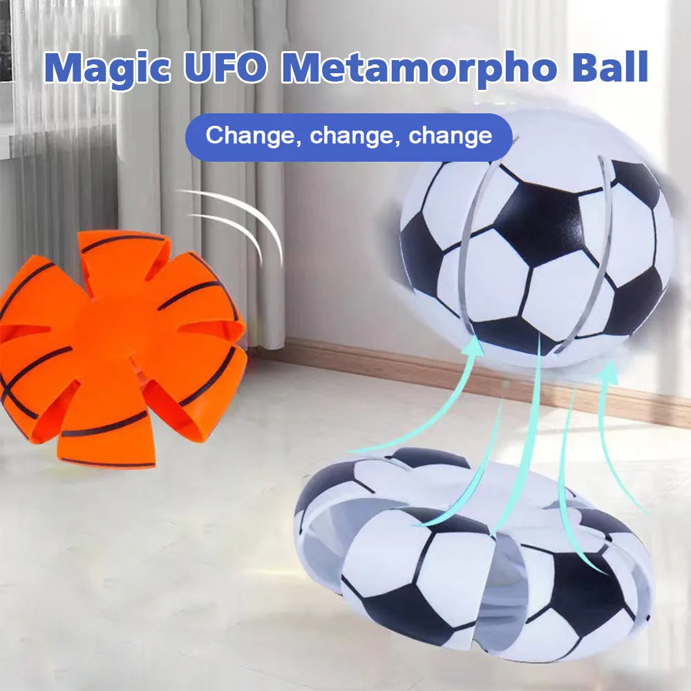 Interactive dog toy showing bouncy ball and flying disc conversion with 9cm diameter and six colour options
