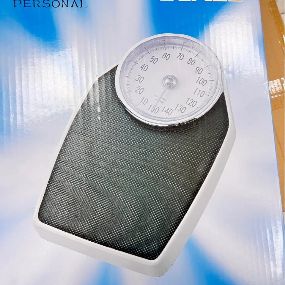 Black mechanical pointer body weight scale with large dial and 47x35cm platform