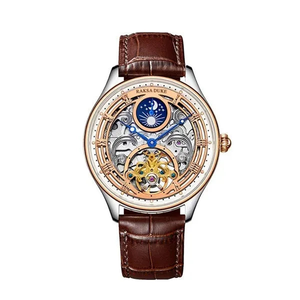 Men's business waterproof watch with white dial rose gold case and stainless steel bracelet