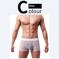 Men's thin invisible boxer shorts in black, white, sapphire blue, skin colour, green, and pink colours