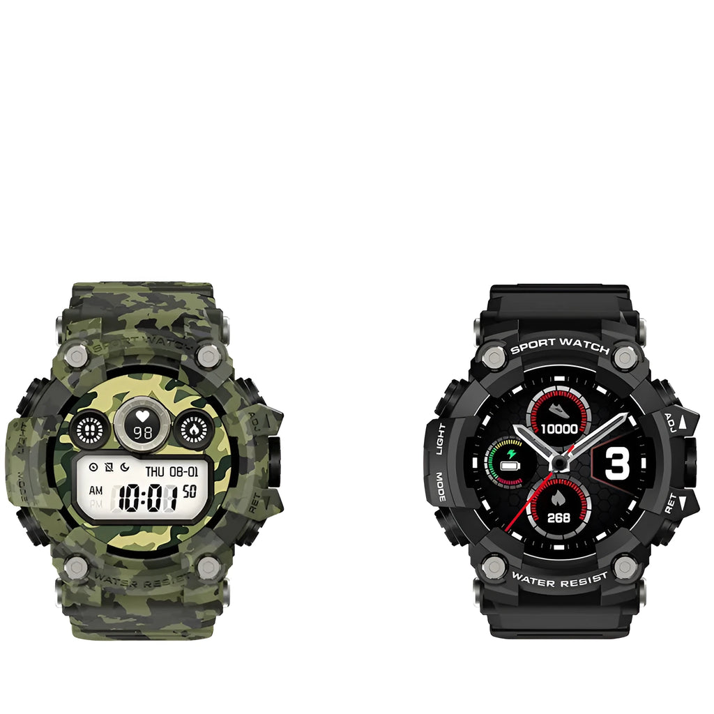 T6 Tactical Smart Watch with 1.3-inch screen on anti-sweat wristband in Black or Green colour