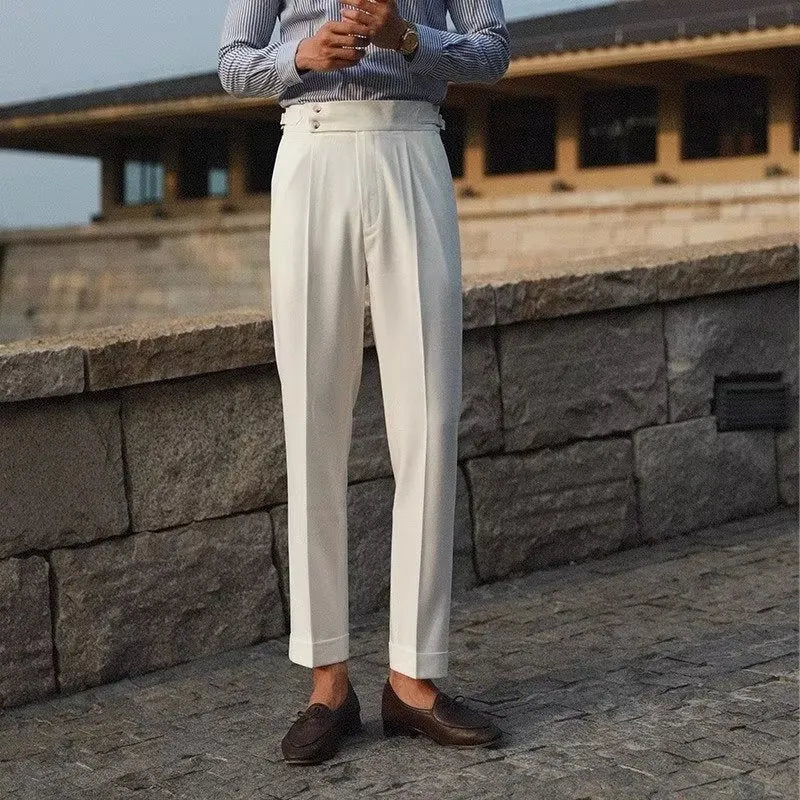 Men's slim fit suit trousers in polyester blend fabric for business formal wear
