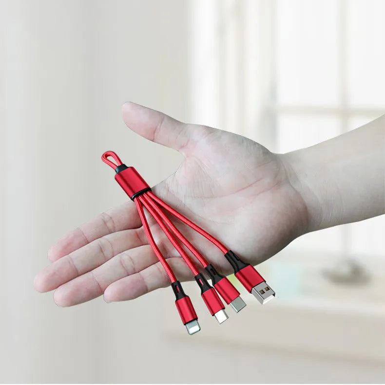 Creative gift one for three keychain charging cable 18cm red black silver portable three-in-one