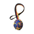 EVA floating dog training ball in camouflage and yellow colours showing three different diameter sizes