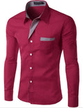 Men's cotton long sleeve colour block shirt in army green, button front, casual fit