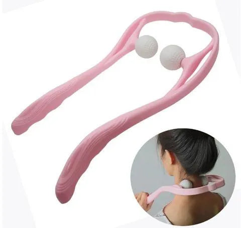 Plastic pressure point neck massager with adjustable stand and removable heads in blue, green, or pink