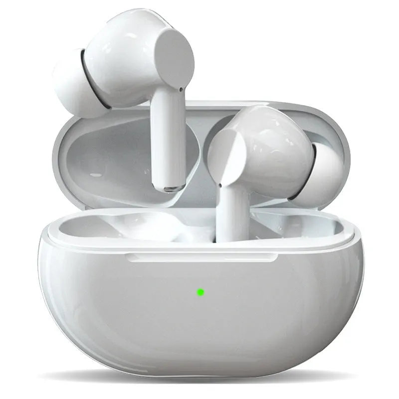Pro4 Bluetooth 5.0 wireless earbuds in charging case, available in black and white colours.